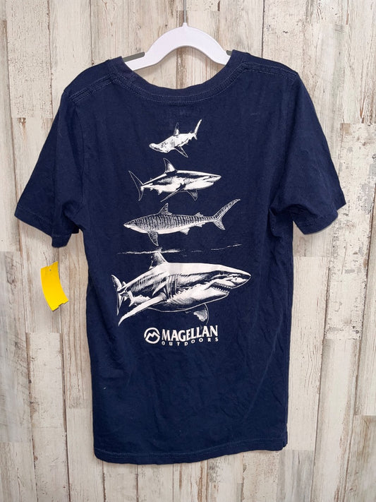NAVY MAGELLAN SHARK LOGO TEE, BOY 8/10