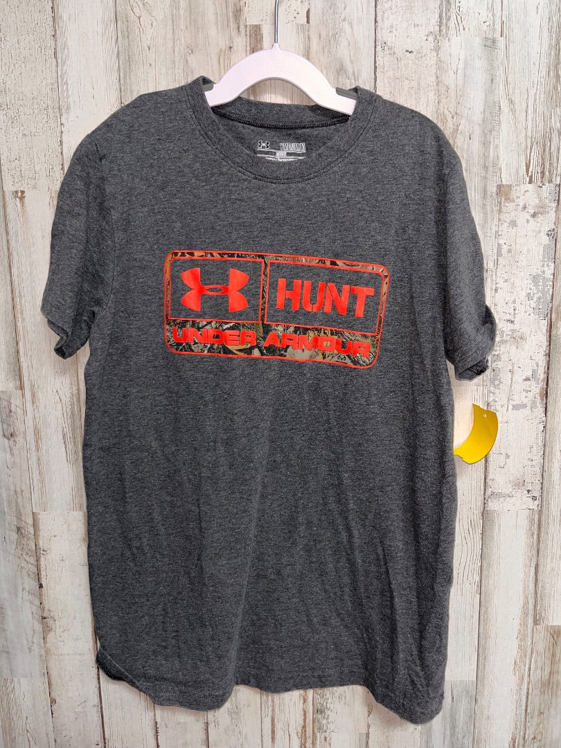 GREY UNDER ARMOUR HUNT LOGO TEE, BOY 10/12