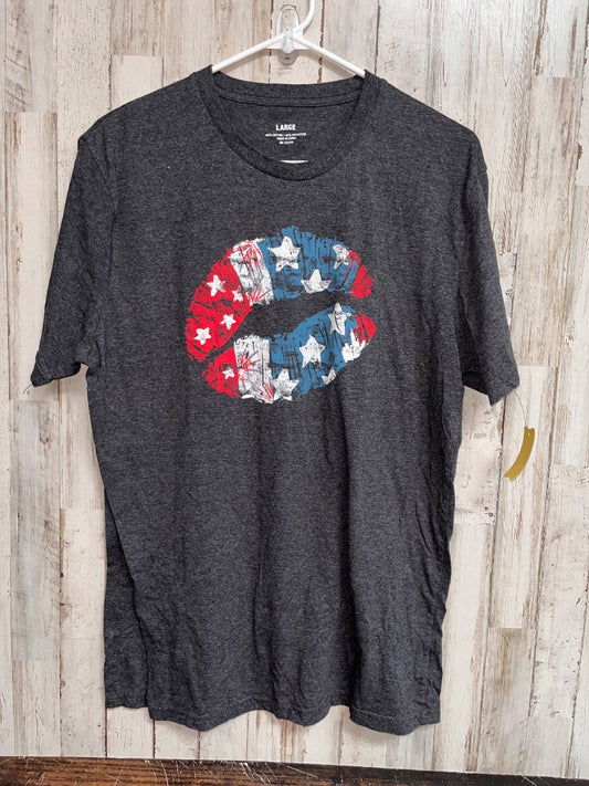 GREY  KISS FLAG TEE, LADIES L