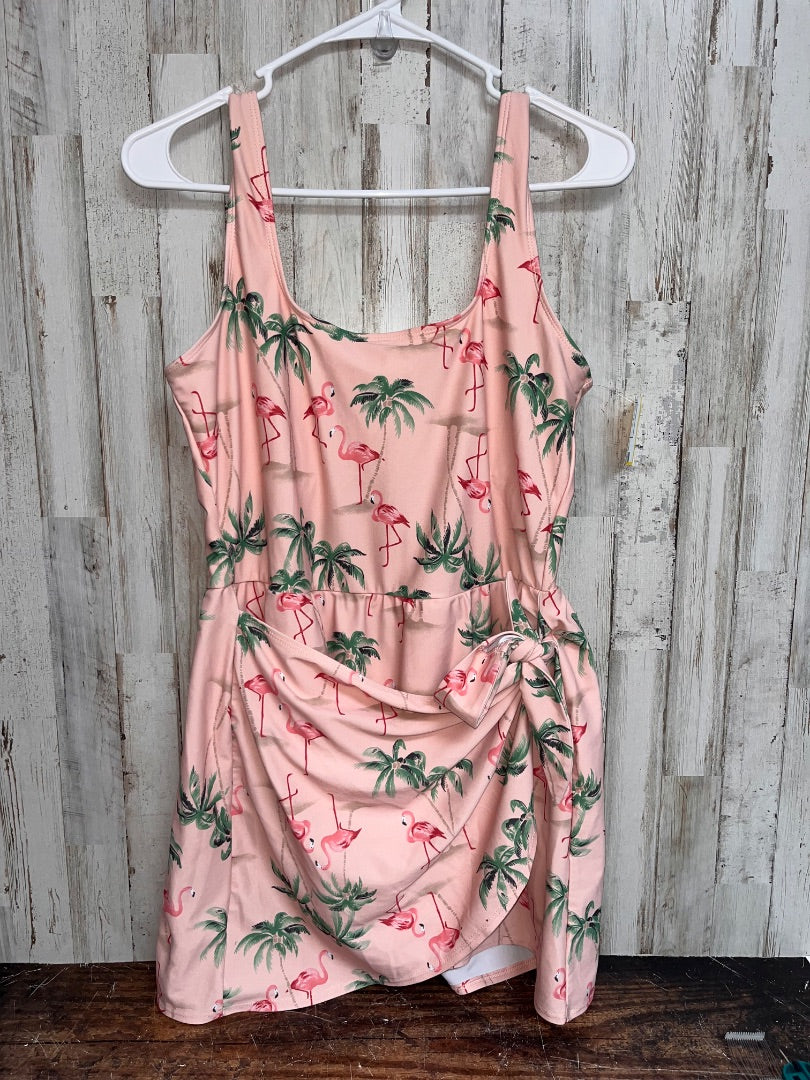 PEACH OLD NAVY FLAMINGO ONE PIECE SWIM, LADIES L