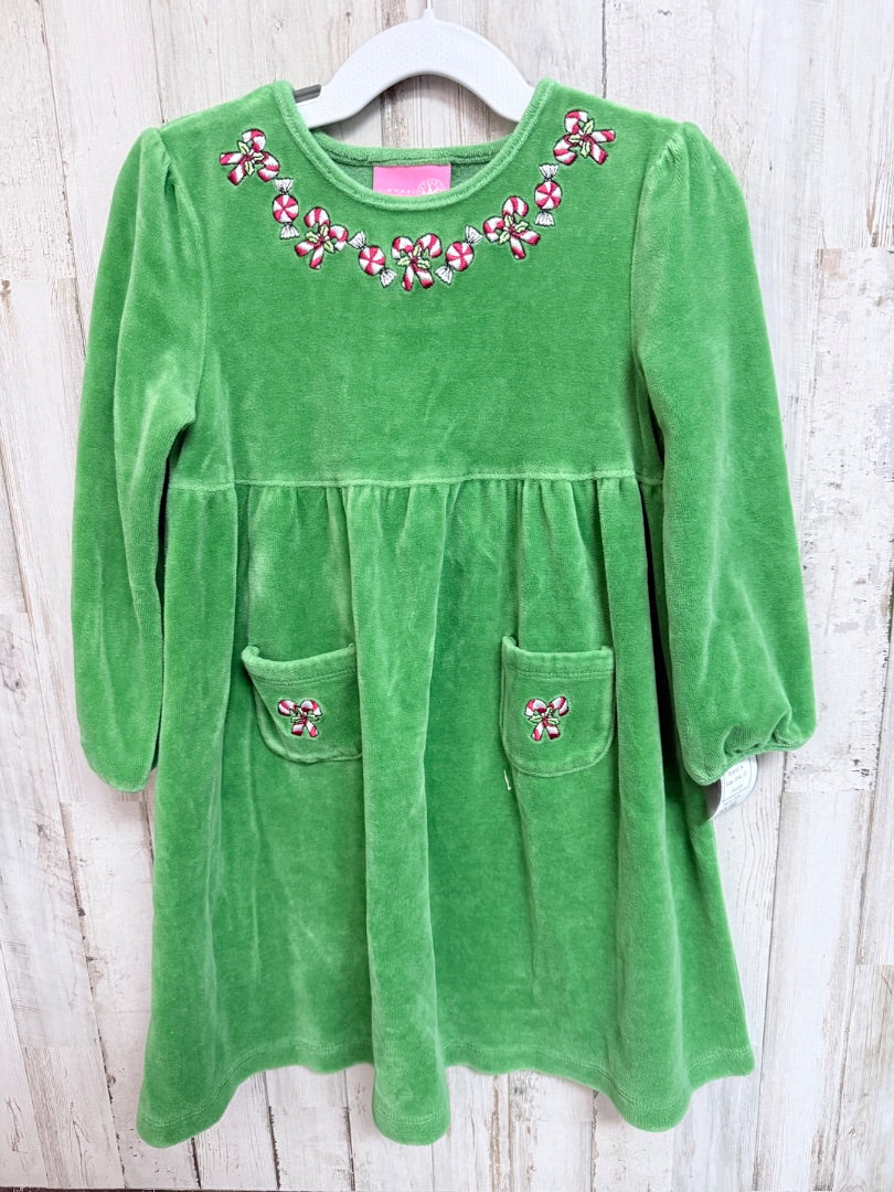 GREEN JK CANDY CANE VELVET DRESS, GIRL 3T