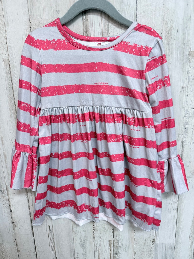 GREY/RED RUFFLE GIRL STRIPE TUNIC, GIRL 3T
