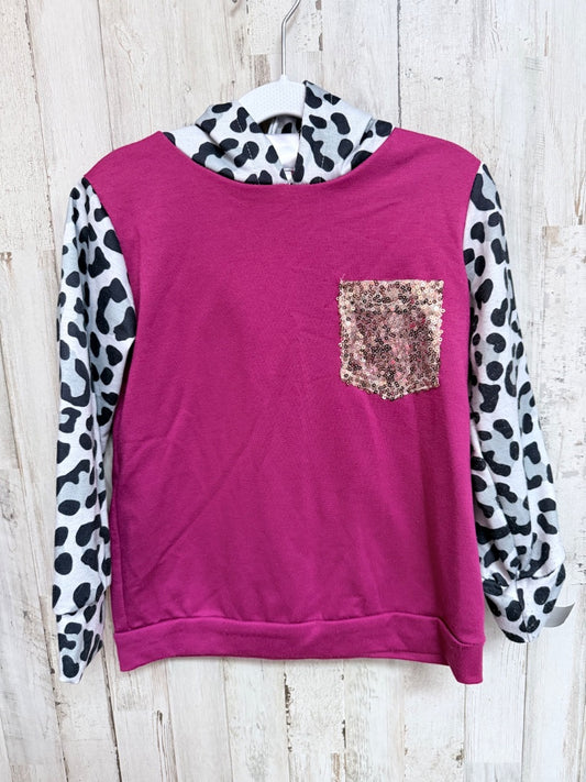 PLUM RUFFLE GIRL SEQUIN POCKET HOODIE, GIRL 6X