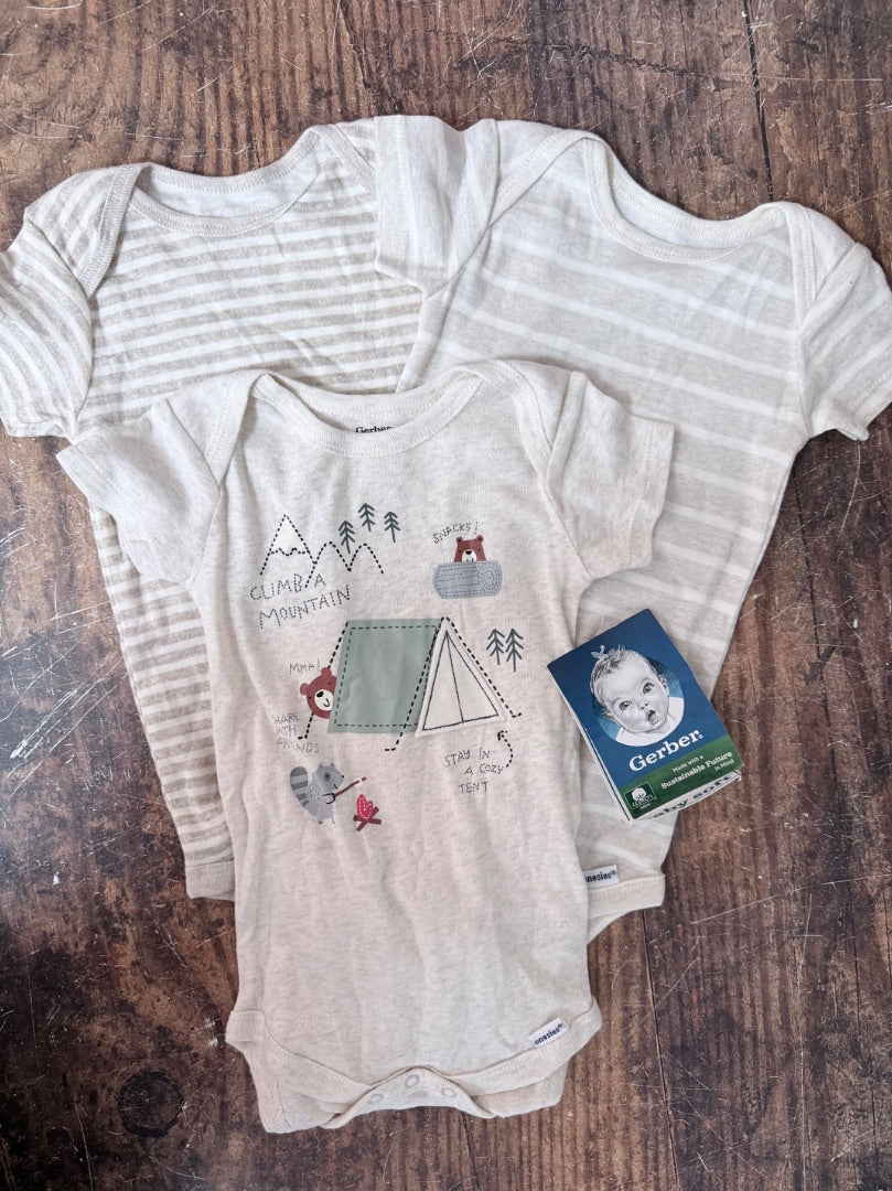 BEIGE GEBER 3PK ONESIE SET, BOYS 12M