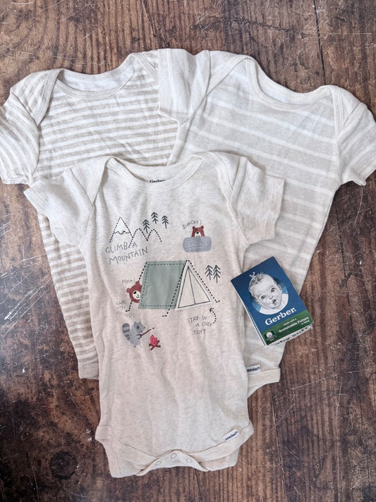 BEIGE GEBER 3PK ONESIE SET, BOYS 12M