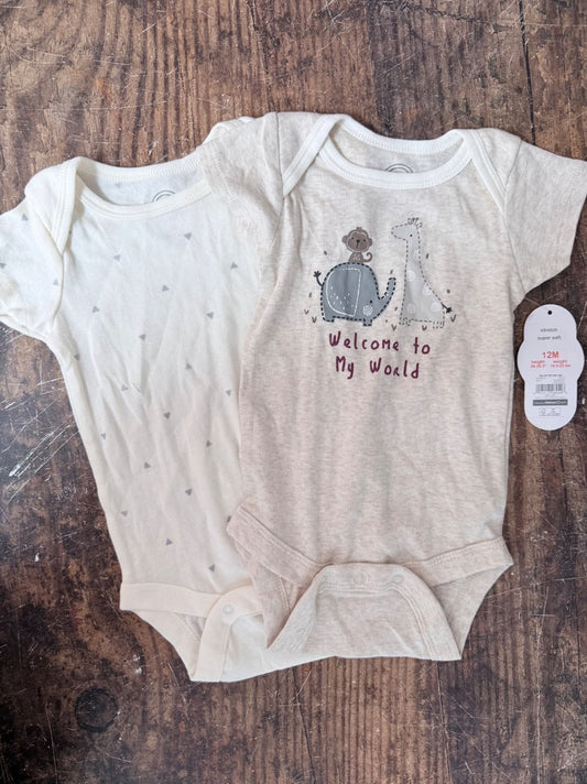 BEIGE WONDER NATION 2PK ONESIE SET, BOYS 12M