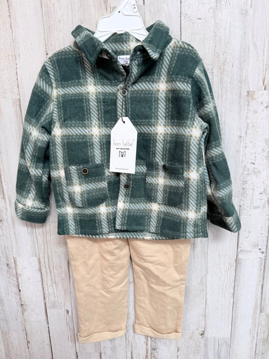 GREEN BON BEBE PLAID SHACKET 2PC SET, BOYS 18M