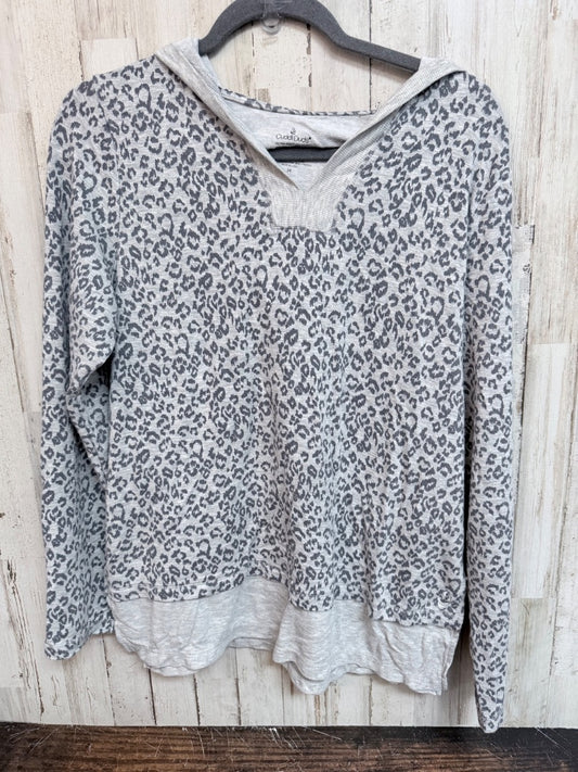 GREY CUDDL DUDS LEOPARD HOODED LOUNGE TOP, LADIES M