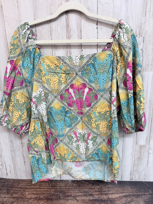 GREEN THE LOFT PRINTED PALM TOP, LADIES L