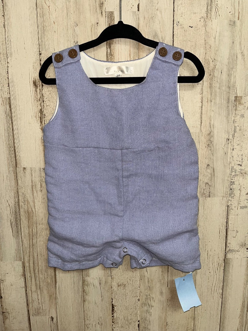 LIGHT BLUE BAILEY BLOSSOM LINEN ROMPER, BOY 2T