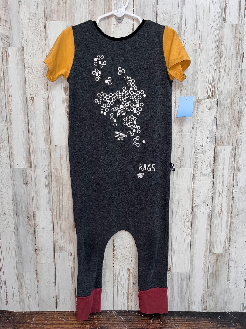 GREY/MUSTARD RAGS BEE ROMPER, BOY 3T