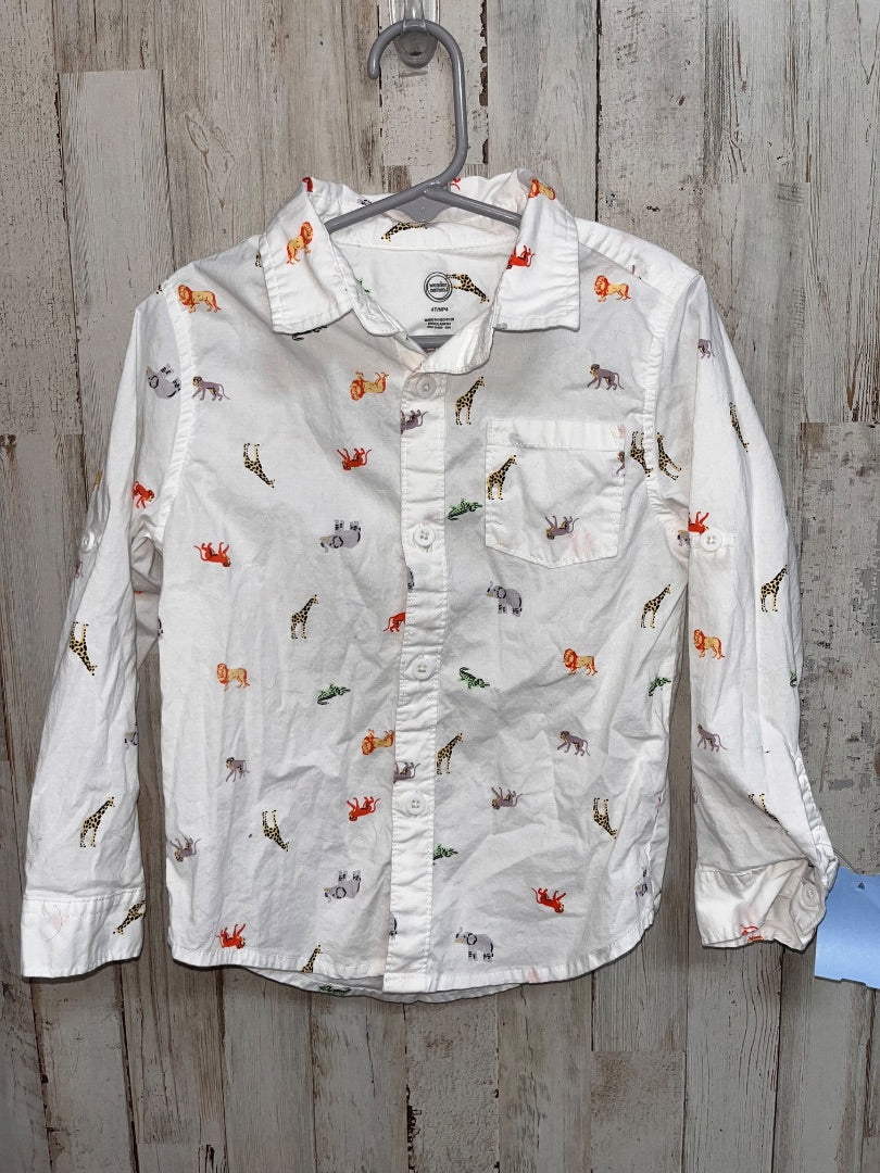 WHITE WONDER NATION ZOO ANIMAL BUTTON UP, BOY 4T