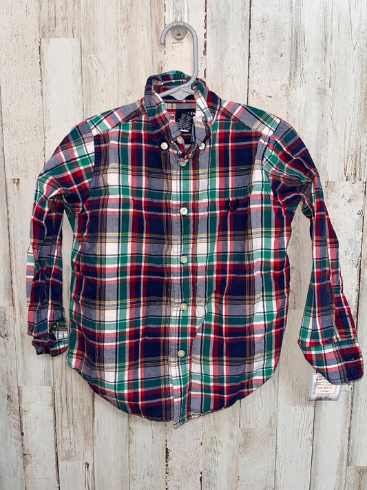 RED/NAVY CHAPS PLAID BUTTON UP, BOY 4T