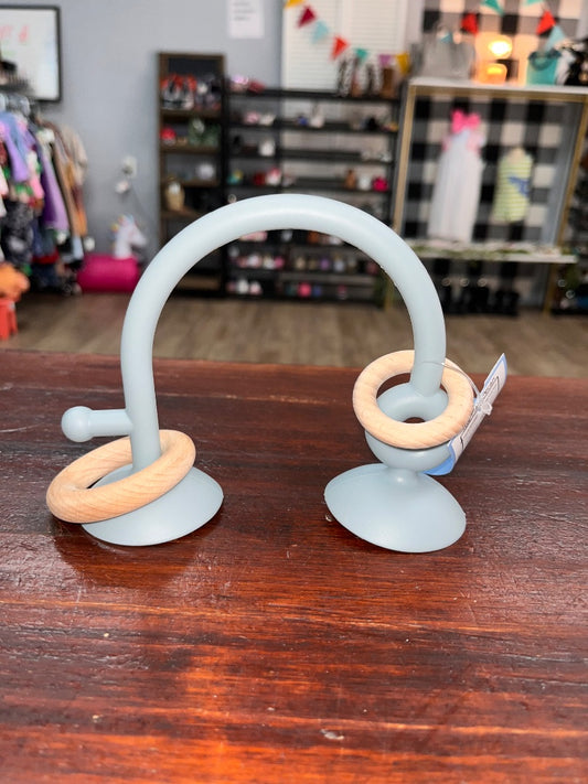 BLUE  SILICONE/WOODEN SUCTION CUP TOY