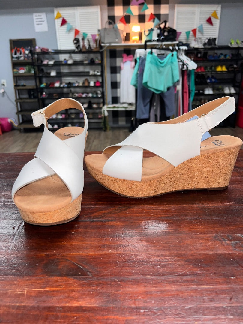White Clarks Soft cushion wedges, Shoes A9