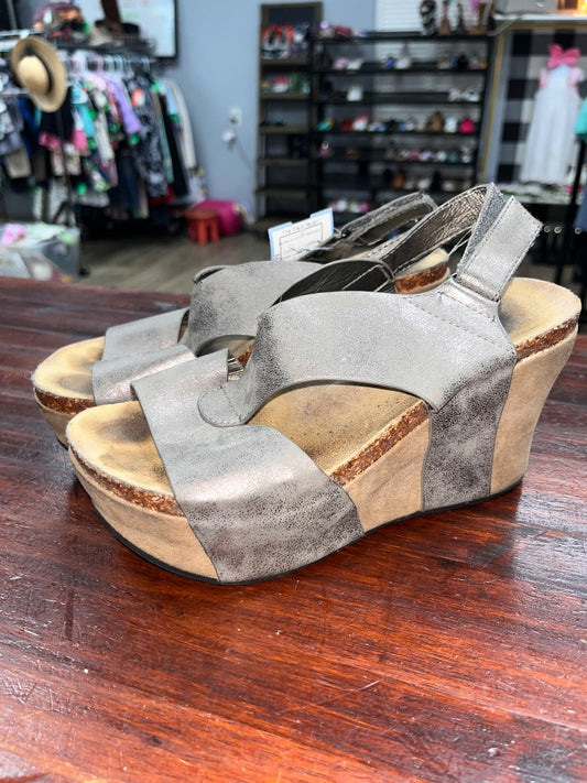 SILVER PIERRE DUMAS METALLIC STRAP WEDGES, SHOES A6