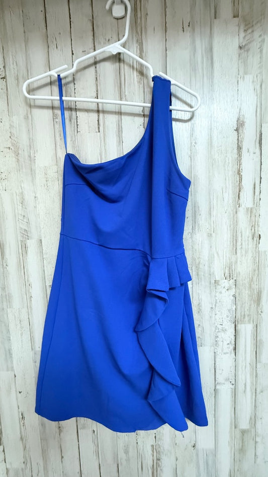 ROYAL BLUE SHE + SKY ONE SHOULDER RUFFLE DRESS, LADIES M