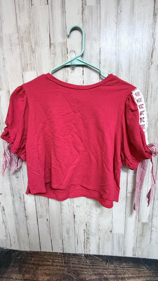 RED PEACH LOVE PUFF SLEEVE CROP TOP, LADIES L