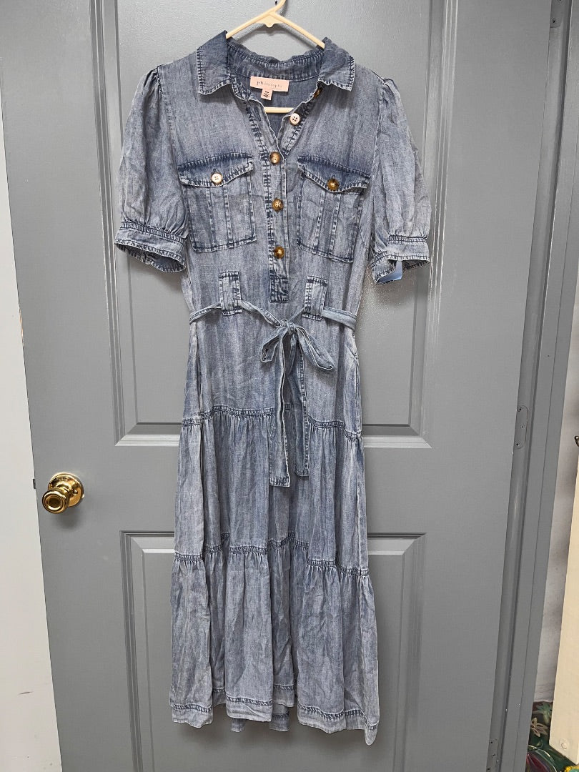 DENIM PHILOSOPHY TIER BUTTON MAXI, LADIES M