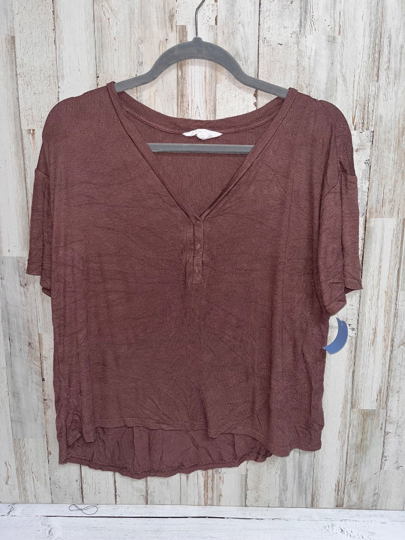 BROWN DANSKIN RIBBED SNAP TEE, LADIES M