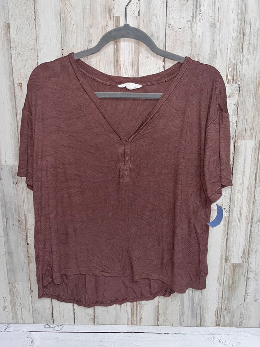 BROWN DANSKIN RIBBED SNAP TEE, LADIES M