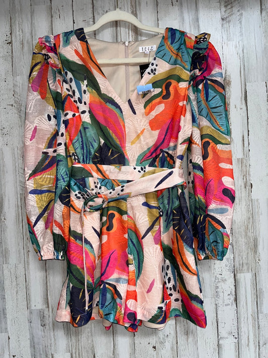 TAN TCEC NEW LEAF PRINT BELTED ROMPER, LADIES M