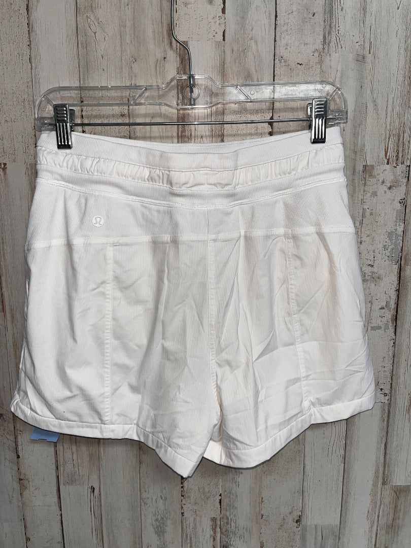 WHITE LULULEMON SZ 6 STRIPE DRAWSTRING SHORTS, LADIES M