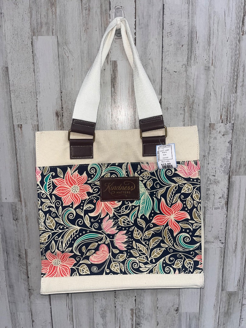 IVORY  FLORAL TOTE- KINDNESS MATTERS PATCH