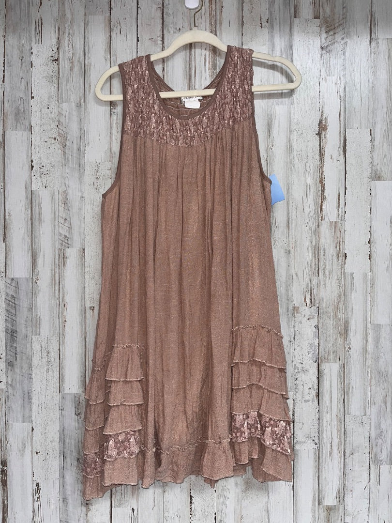 TAN PAISLEY VINE MUSLIN TEXTURED DRESS, LADIES 2X