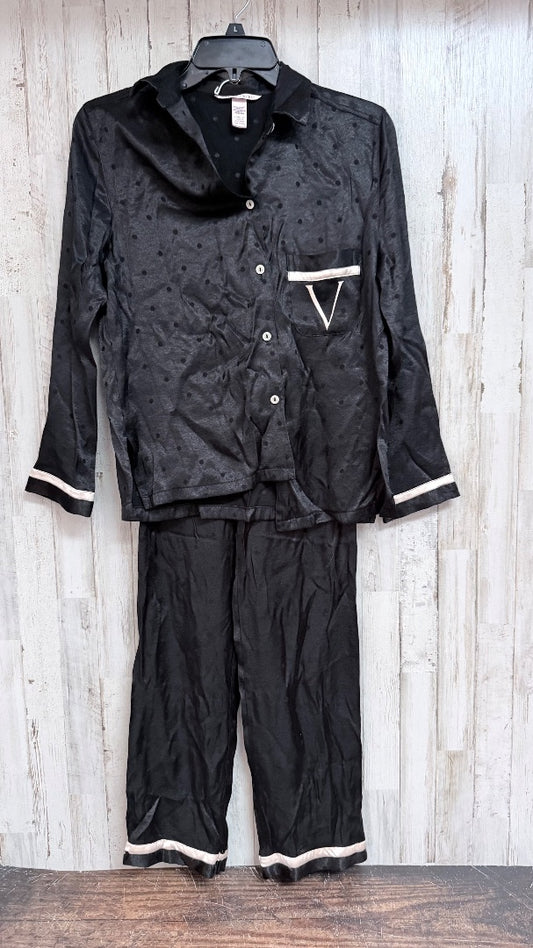 BLACK VICTORIAS SECRET SATIN 2PC PJ SET, LADIES XS