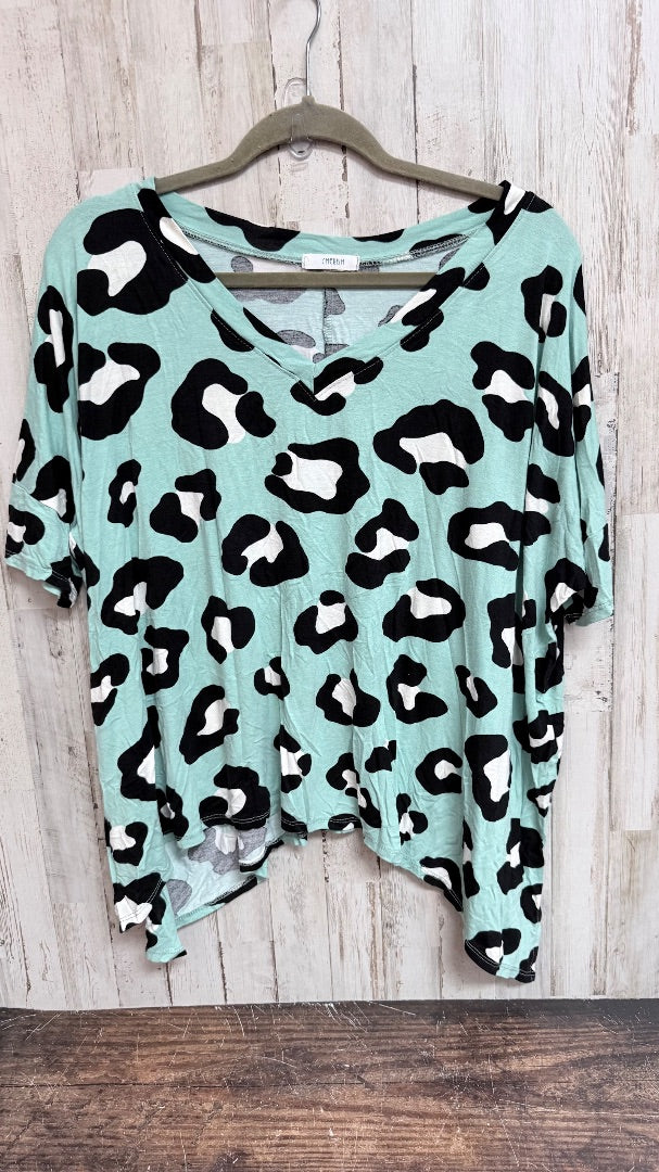 TEAL CHERISH LEOPARD V NECK TOP, LADIES M