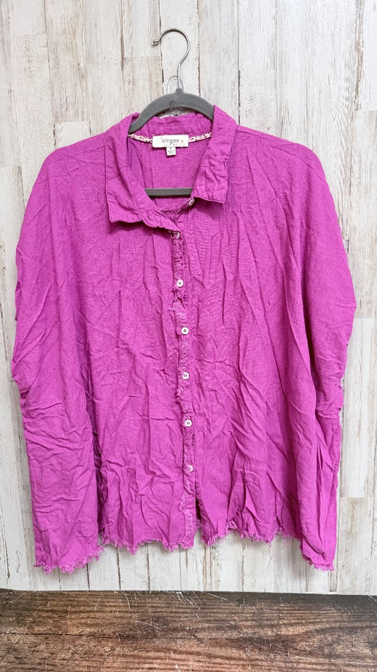 PURPLE UMGEE LINEN FRAY EDGE BUTTON UP, LADIES XL