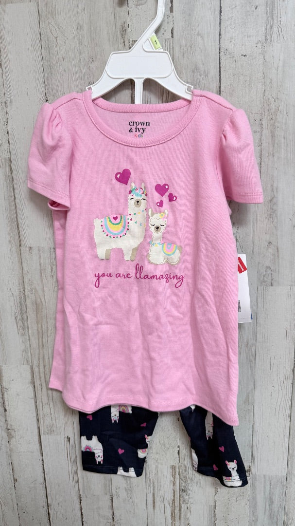 PINK CROWN & IVY NEW LLAMA PJ SET, GIRL 4T