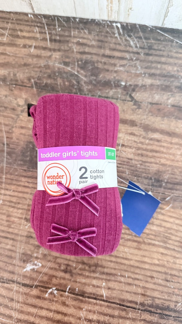 IVORY/MAROON WONDER NATION NEW 2PC TIGHTS SET, GIRL 3T-5T