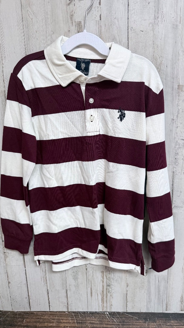 IVORY/MAROON US POLO NEW STRIPE POLO, BOY 6/7