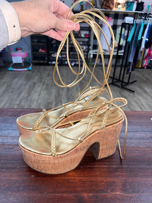 GOLD SCHUTZ WRAP STRAP BRADED HEELS, SHOES A7.5