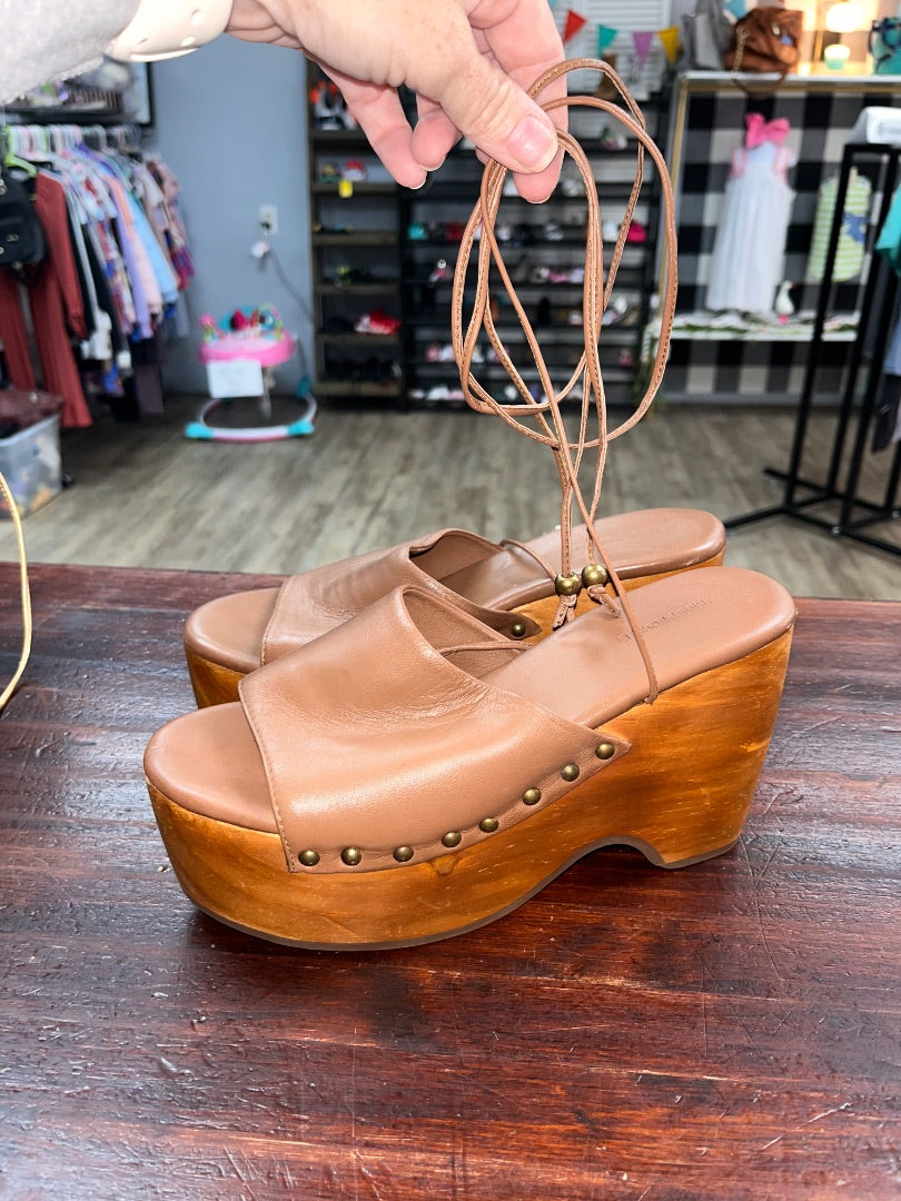 BROWN FREE PEOPLE LACE UP WOODEN HEELS, SHOES A7