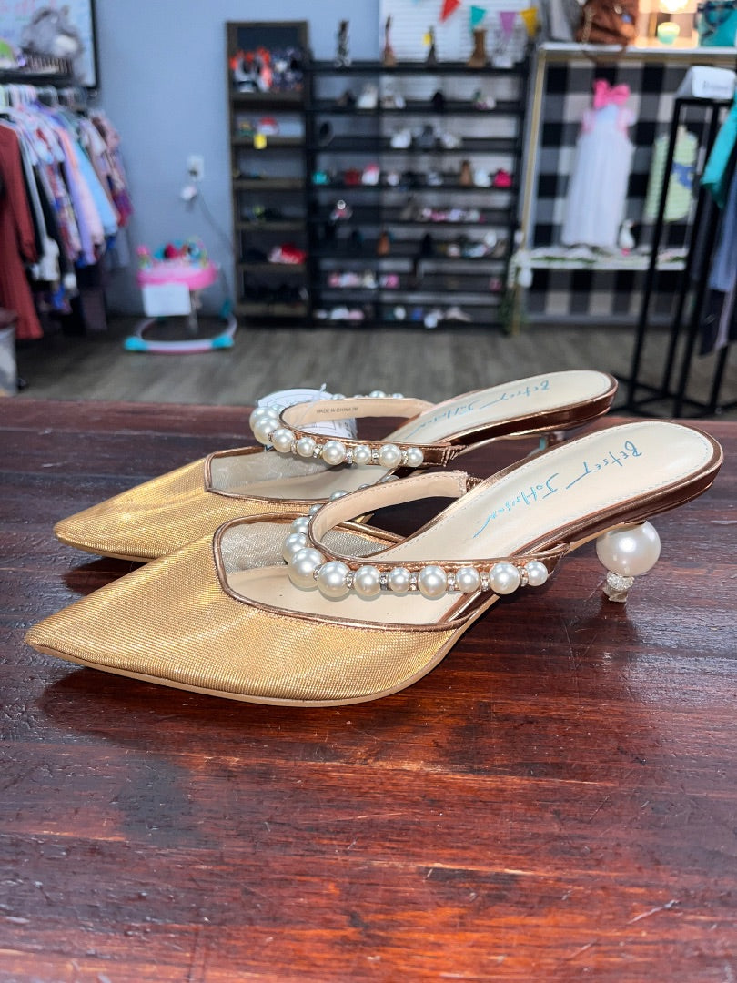 BRONZE BETSY JOHNSON MESH/PEARL HEELS, SHOES A7