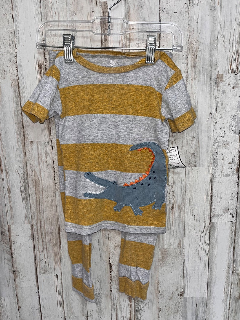 GREY/MUSTARD JUST ONE YOU ALIGATOR STRIPE PJ SET, BOY 4T