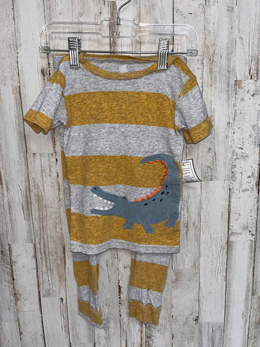 GREY/MUSTARD JUST ONE YOU ALIGATOR STRIPE PJ SET, BOY 4T