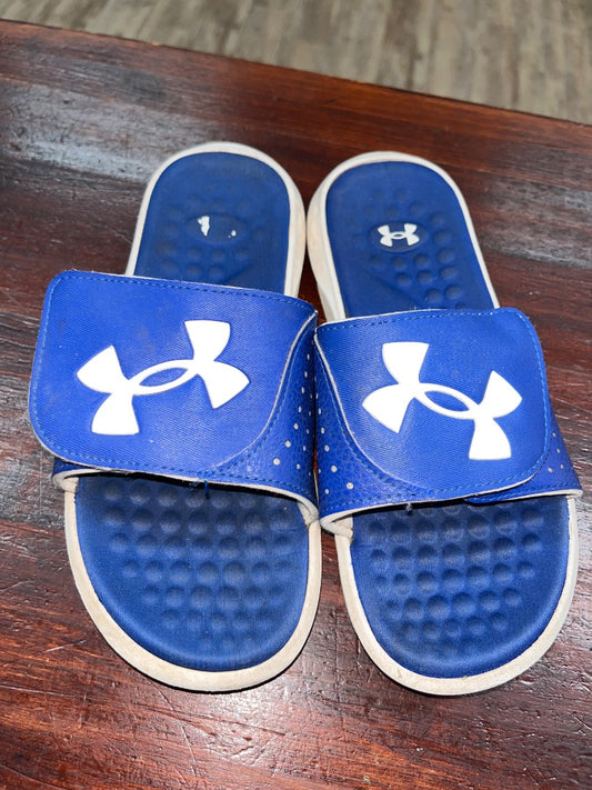BLUE UNDER ARMOUR LOGO SLIDES, SHOES Y5