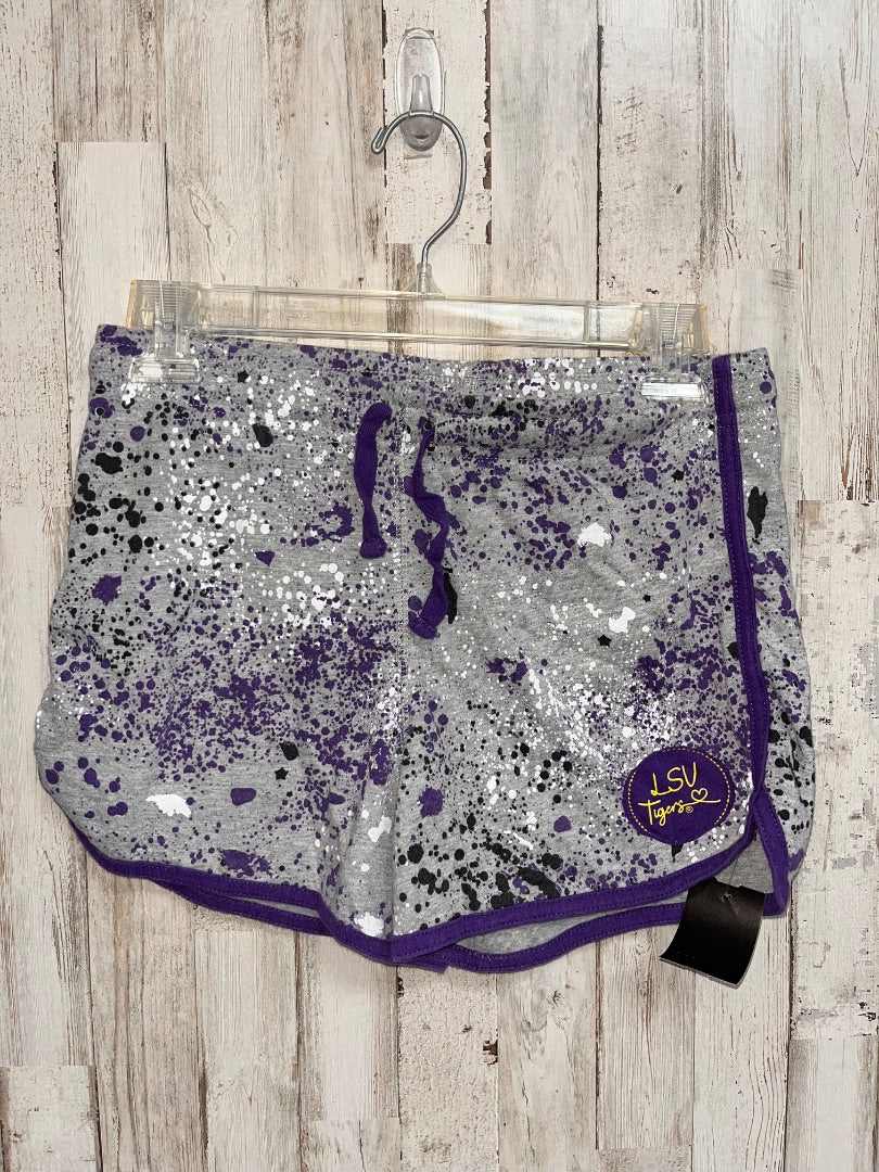 GREY/PURPLE COLOSSEUM LSU SPLATTER SHORTS, GIRL 14/16