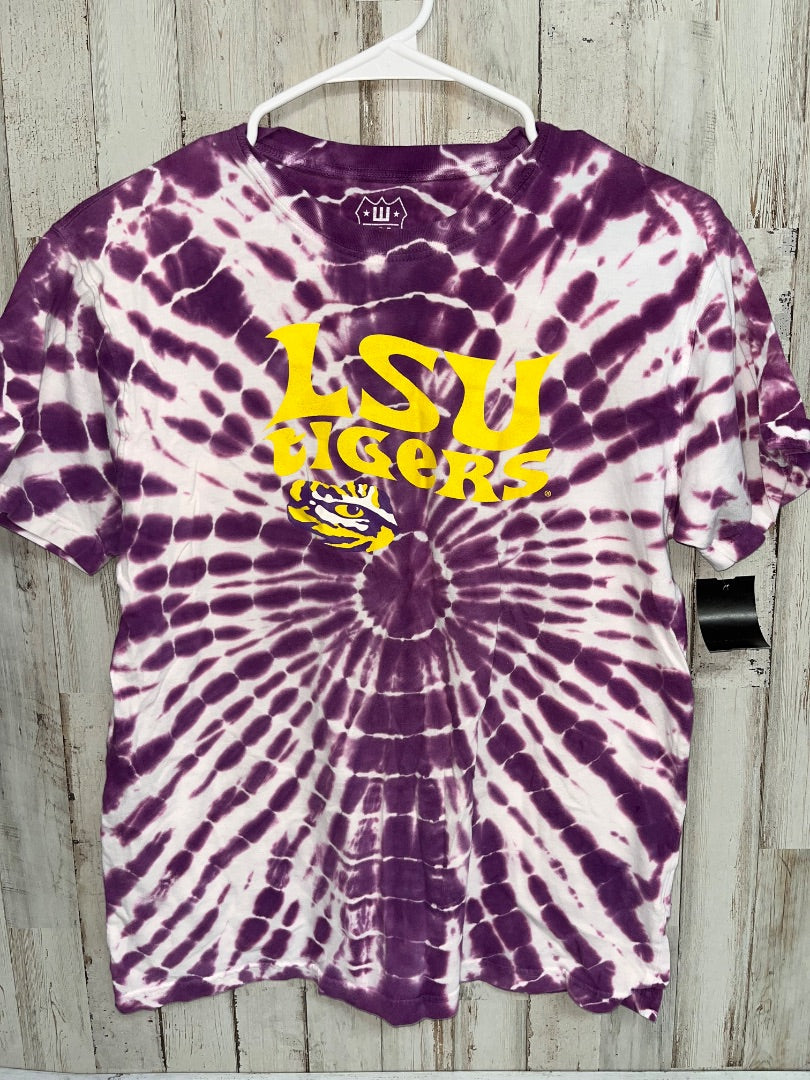 PURPLE WES AND WILLY LSU DYE TEE, GIRL 14/16