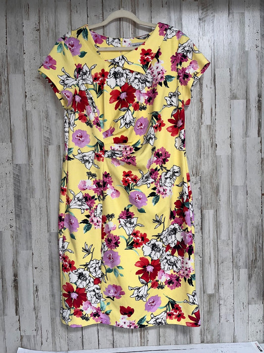 YELLOW SHELBY & PALMER SZ16 FLORAL DRESS, LADIES XL