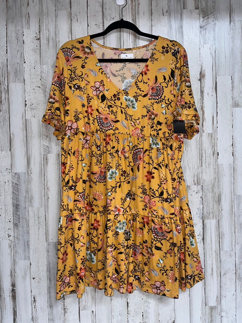 YELLOW TRUE CRAFT FLORAL DRESS, LADIES XL