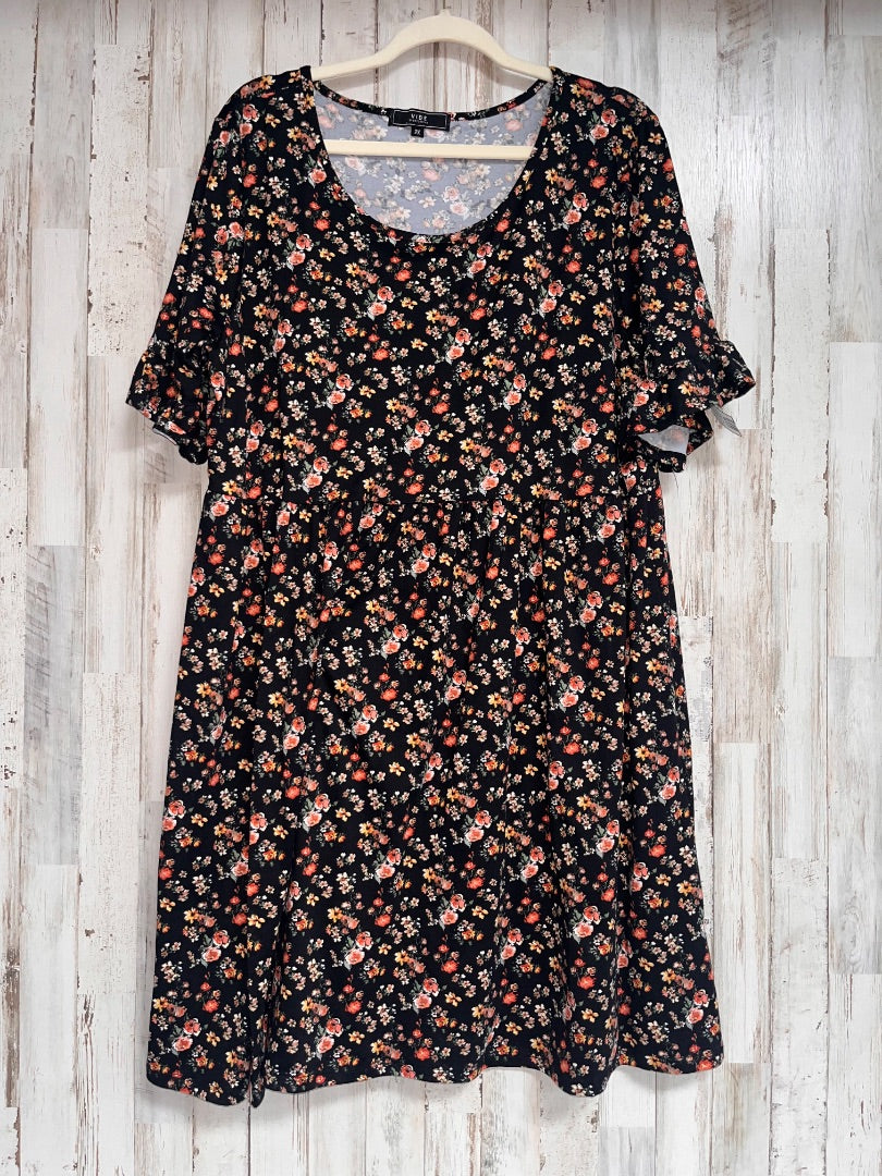BLACK VIBE FLORAL BABYDOLL DRESS, LADIES 2X