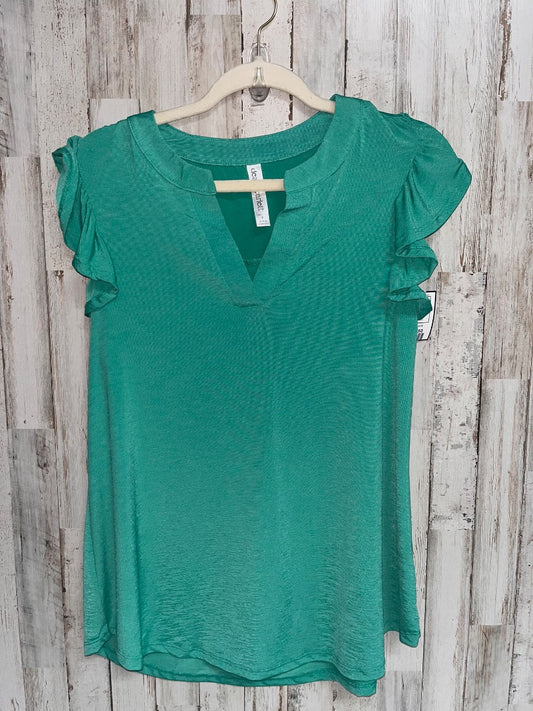 GREEN DEAR SCARLETT RUFFLE SLEEVE V NECK TOP, LADIES S