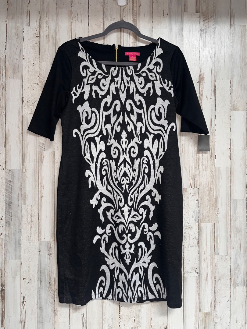BLACK/WHITE SUNNY LEIGH DAMASK PRINT KNIT DRESS, LADIES M