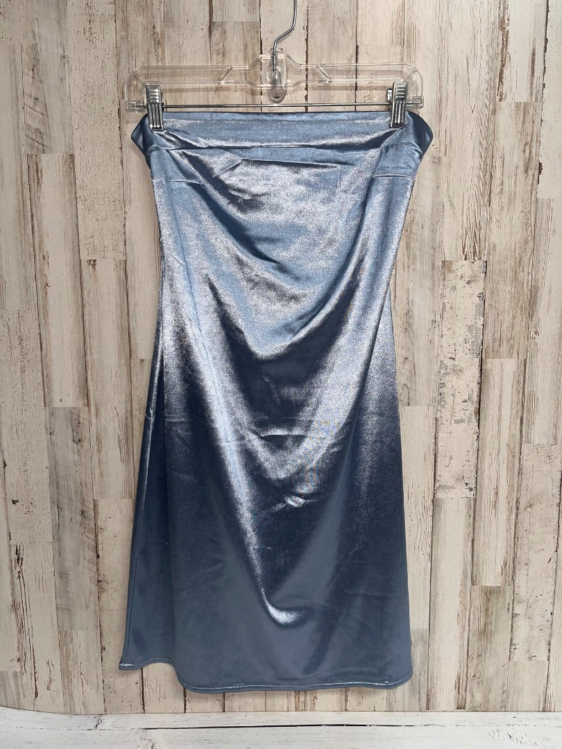 STEEL BLUE ZAFUL SATIN STRAPLESS DRESS, LADIES M
