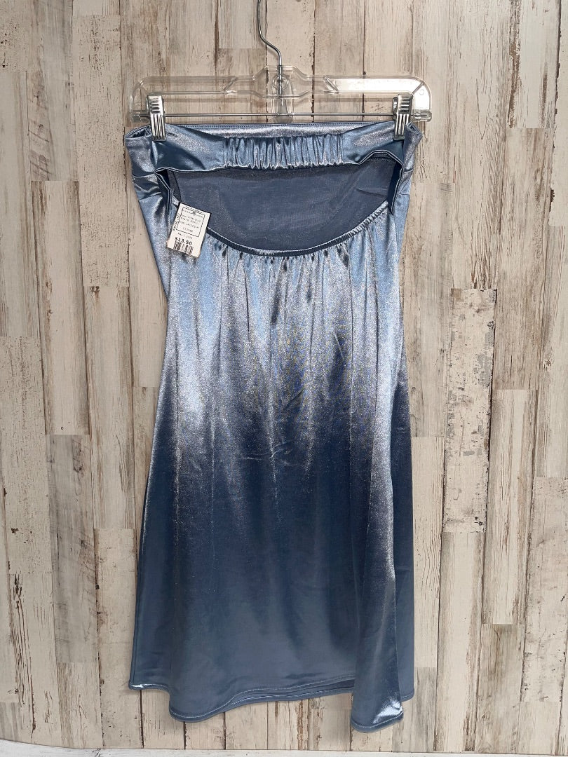 STEEL BLUE ZAFUL SATIN STRAPLESS DRESS, LADIES M
